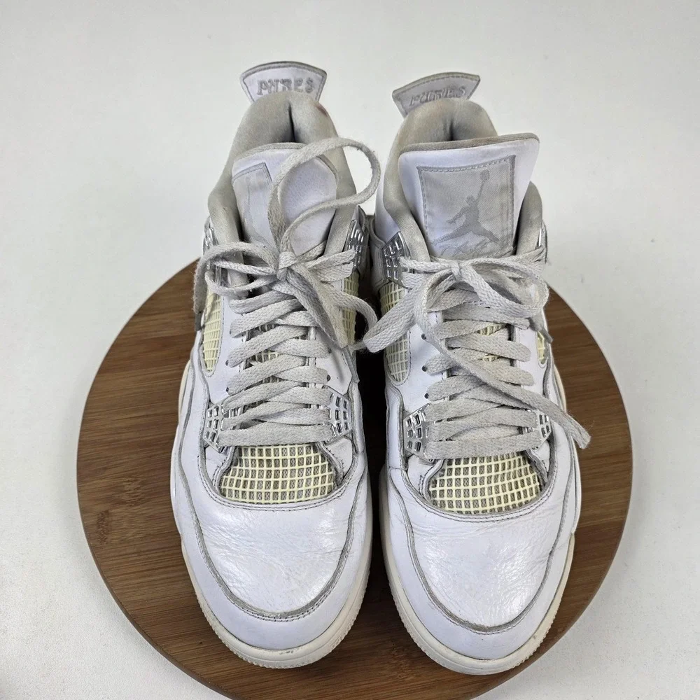 Nike Air Jordan 4 Retro Pure Money Shoes Mens Size 11.5‎ White Silver 308497-100